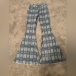 Blue Patterned bell bottom jeans